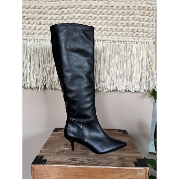 SOULIERS MARTINEZ Elena Black Leather Knee High 60mm Kitten Heel Boots - Picture 7 of 12